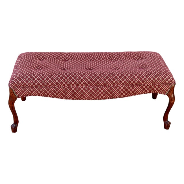 Vintage French Provincial Tufted Upholstered Bench With Cabriole Legs - 43" Wide For Sale
