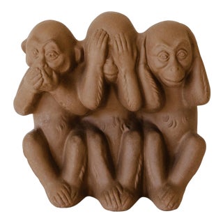 Mid Century Modern 1950s Speak No See No Hear No Evil Matte Ceramic Monkeys Max Heinz Karlsruher Majolika For Sale
