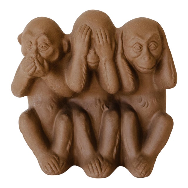 Mid Century Modern 1950s Speak No See No Hear No Evil Matte Ceramic Monkeys Max Heinz Karlsruher Majolika For Sale