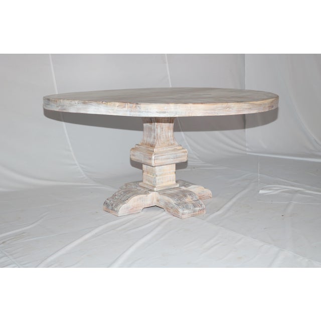 Farmhouse Solid Wood White Wash Round Dining Table | Chairish
