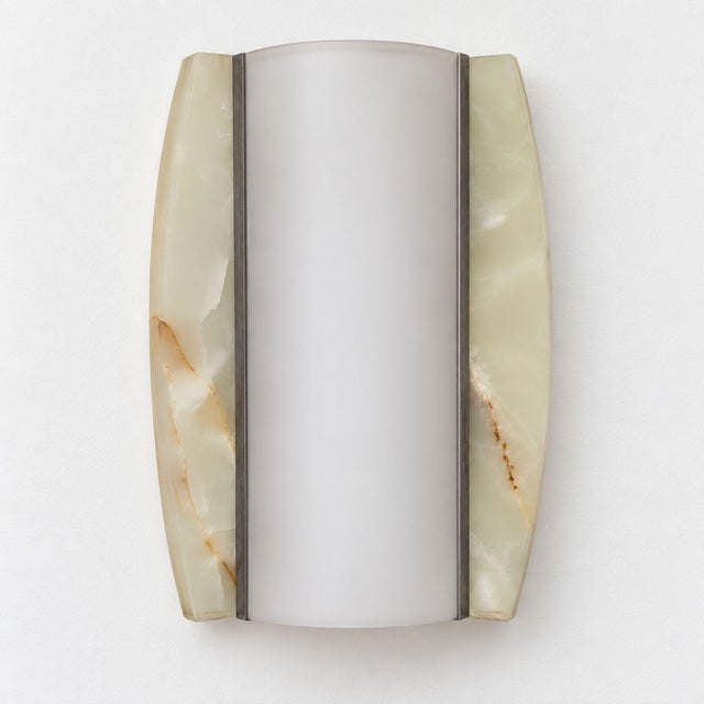 1960s Italian Onyx and Opaline Glass Wall Lights - Pair For Sale - Image 4 of 10