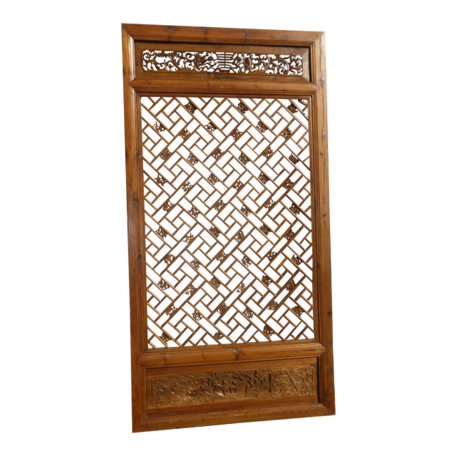 Antique Asian Chinese Chinoiserie Carved Door Panel Wall Hanging For Sale