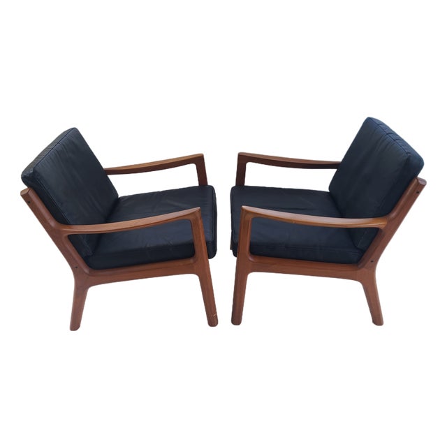 Ole Wanscher France & Son Teak Leather Armchairs - A Pair For Sale
