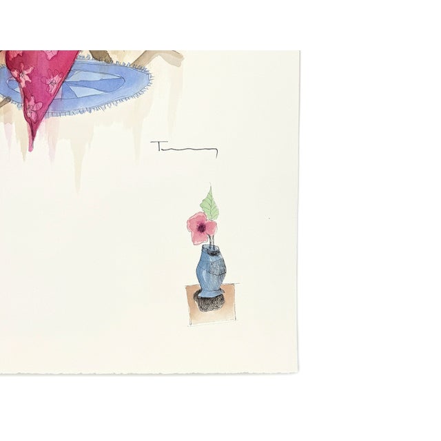 Contemporary Itzchak Tarkay, Midday Soiree, Hand Signed Original Watercolor on Paper, Framed For Sale - Image 3 of 3