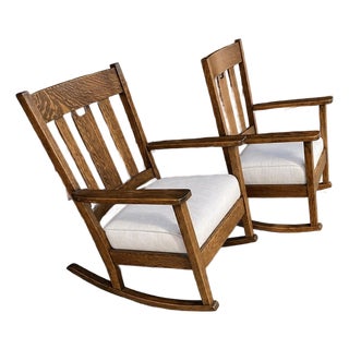 Arts & Crafts Rocker Matched Pair Circa 1900 Quartersawn Oak For Sale