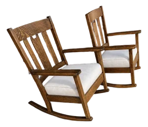 Arts & Crafts Rocker Matched Pair Circa 1900 Quartersawn Oak