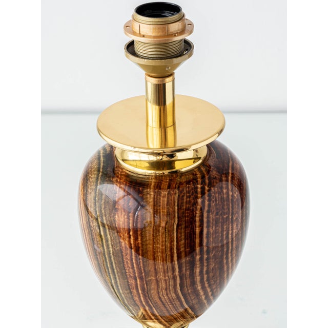 French Faux Bois Ceramic Urn Table Lamp by Le Dauphin, 1980s For Sale - Image 9 of 15