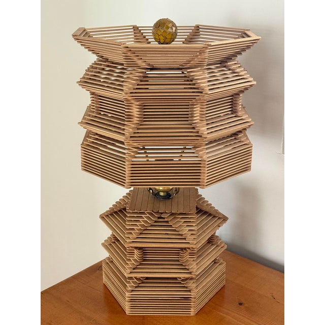 Midcentury Folk Art Popsicle Stick Lamp - Rewired For Sale - Image 11 of 11