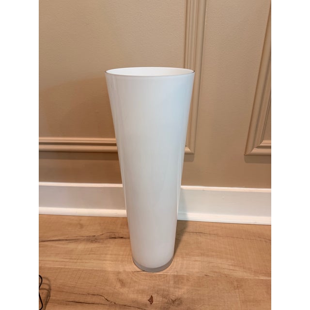 Tall Modern Frosted White Art Glass Vase – Handmade in Poland For Sale - Image 4 of 7