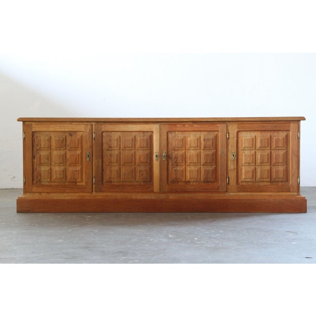Brutalist Danish Light Oak Low Sideboard by Henning Kjærnulf, 1960s For Sale - Image 17 of 17