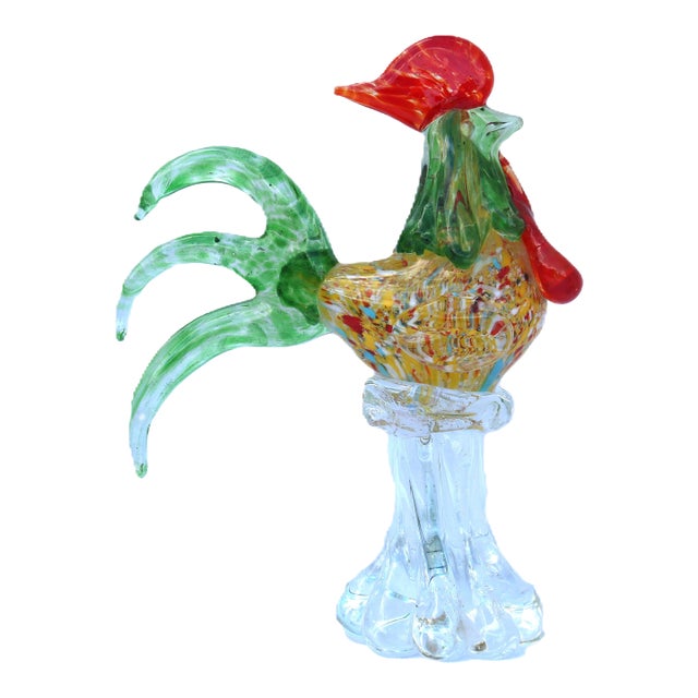 Murano Style Hand Blown Glass Tall Rooster For Sale