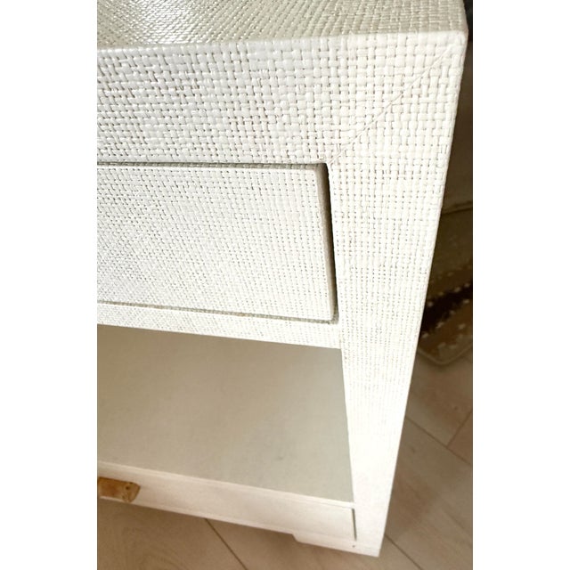 Pr Lacquered Grasscloth Nightstands W" Bamboo Pulls For Sale - Image 10 of 12