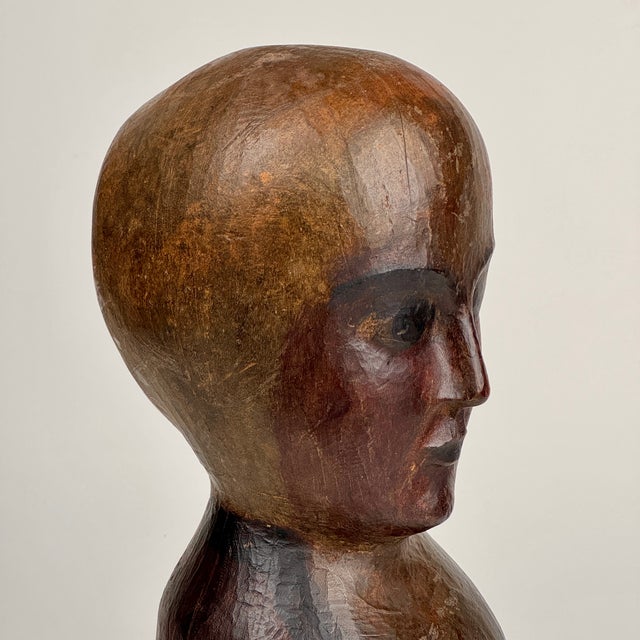 Unique 19th C. American Wood, Hand Carved Milliner Head Bust Sculpture For Sale In New York - Image 6 of 12