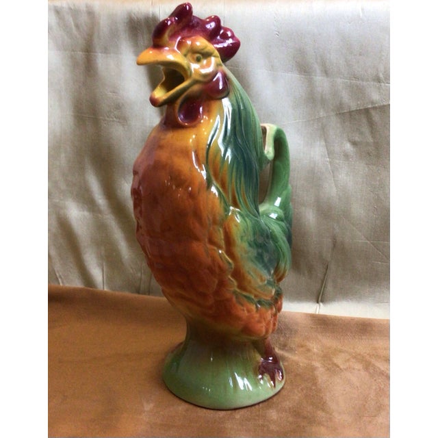 Ceramic Vintage St .Clement French Rooster Majolica Jug For Sale - Image 7 of 11