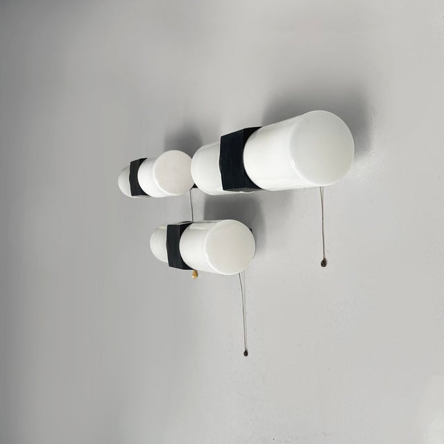 Mid-Century Modern Mid-Century Modern Italian Wall Lamps in Opaline Glass and Black Bakelite, 1950s, Set of 3 For Sale - Image 3 of 18