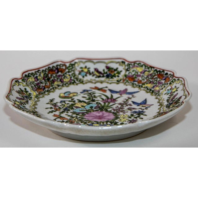 Vintage Famille Rose Porcelain Plate With Birds and Flowers Hand Painted Decor For Sale - Image 9 of 11