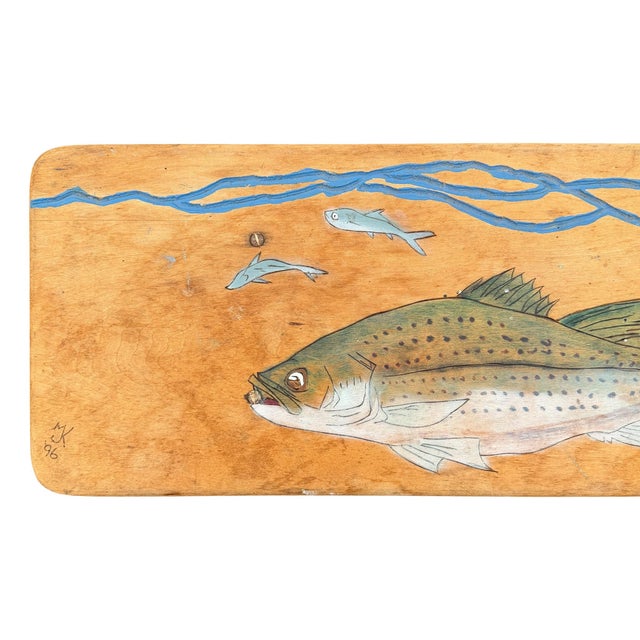Wood Vintage American Maple Bench With Carved and Painted Fish For Sale - Image 7 of 14