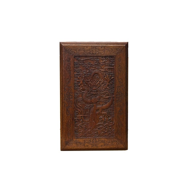 Wood Oriental Cloud Scroll Dragons Relief Motif Treasure Chest Box For Sale - Image 7 of 10
