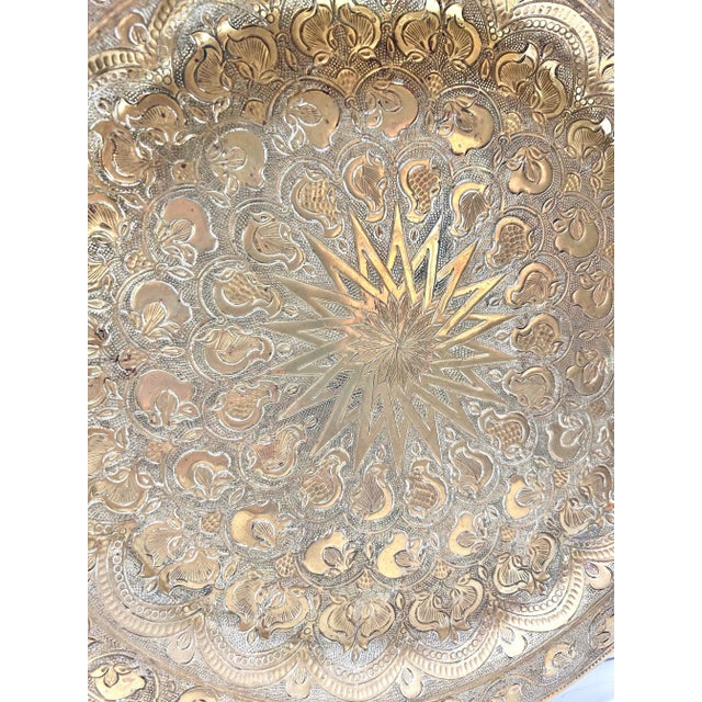 Vintage Etched Brass Tray – Tabletop Entertaining Decor – Boho Chic For Sale - Image 4 of 7