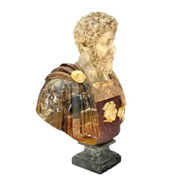 Italian Specimen Marble Busts of Roman Emperors, a Pair For Sale - Image 10 of 17