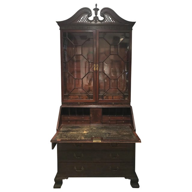 Wood Chippendale Mahogany Display Secretary Desk For Sale - Image 7 of 7
