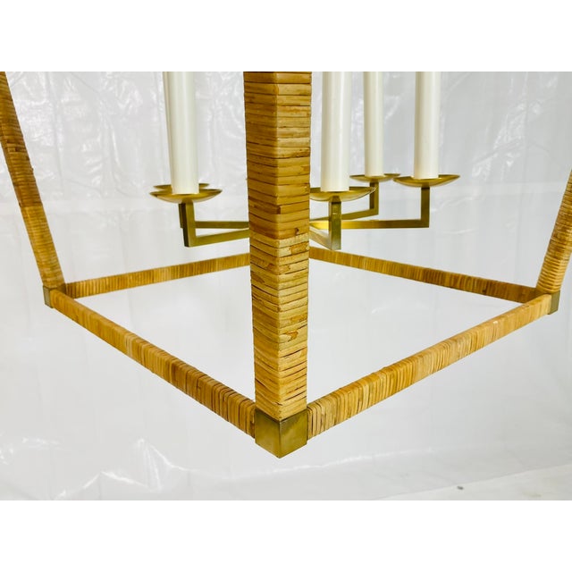 Chapman & Myers for Visual Comfort Brass & Rattan Chandelier For Sale - Image 14 of 18