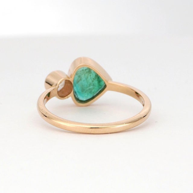 14k Gold Ring With Natural Diamond and Trillion-Cut Emerald, New For Sale - Image 9 of 18