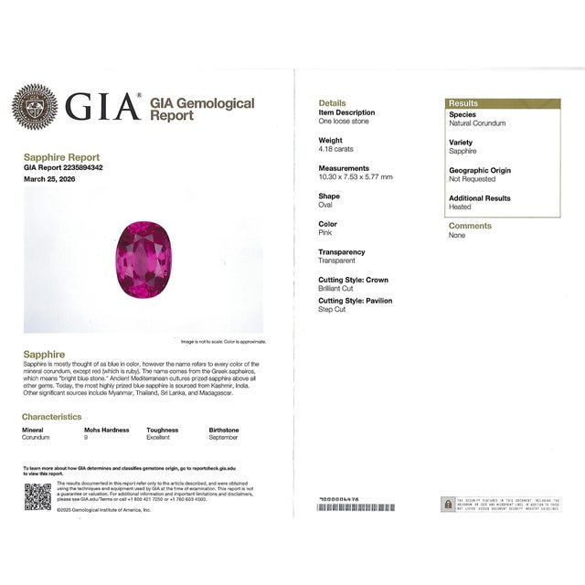 Modern Late 20th Century Rare 4.18ct Gia Certified Pink Sapphire & 1.32ct Diamond Platinum Ring Size 6.25 For Sale - Image 3 of 18