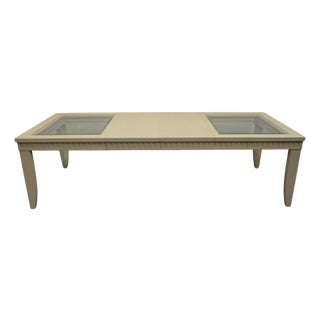 Drexel Heritage Cabochon Collection Contemporary Coastal Style 108" Dining Table W. Glass Top 848-340 - Bleach Sand Finish For Sale