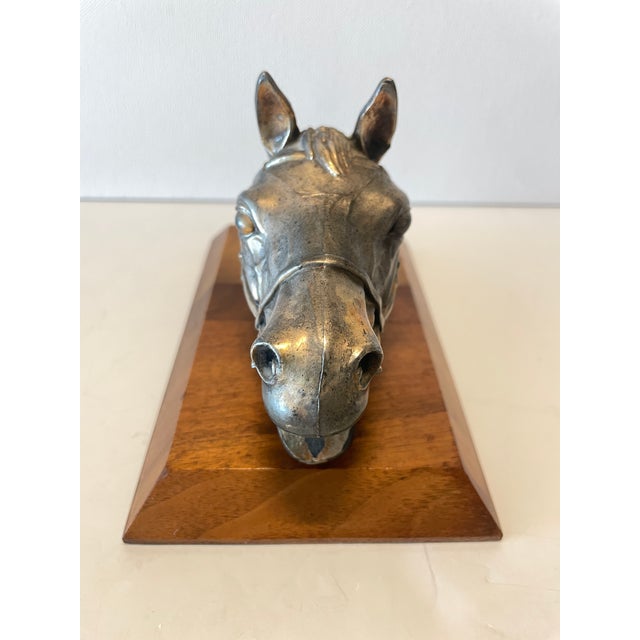 American Vintage Ted Arnold Ltd. Brass Washed Horse Head Stapler on Walnut Stand For Sale - Image 3 of 12