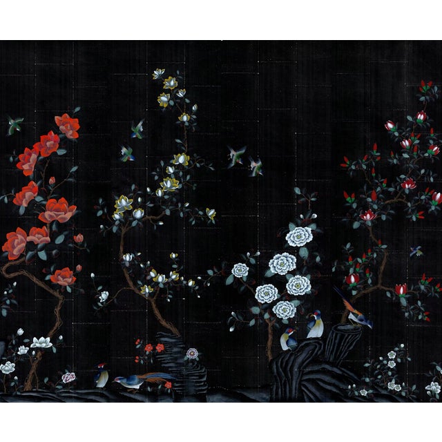 Chinese 36" * H96"/Panel * 4ps, Black Chinese Bird-and-Flower Wallpaper, Bird-and-Flowe Wallpaper Mural, 4 Panels For Sale - Image 3 of 7