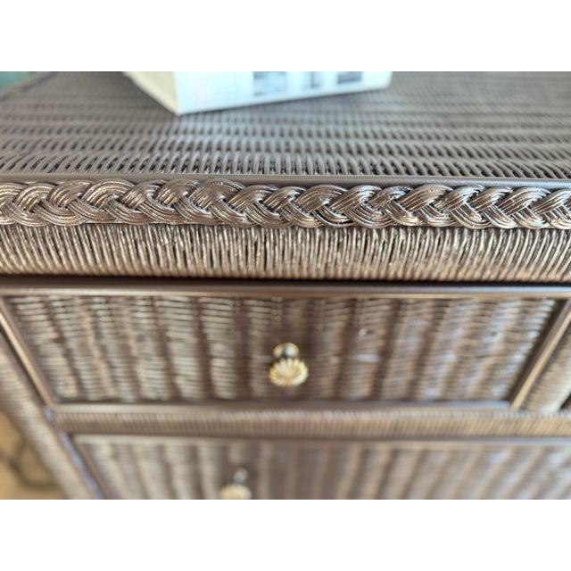 Wood Vintage Henry Link Woven Wicker 4-Drawer Dresser in Sherwin-Williams Black Bean For Sale - Image 7 of 8