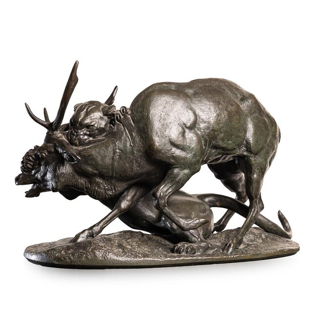 Antoine-Louis Barye, Panther & Stag Hunting Scene, 1800, Bronze For Sale - Image 3 of 18