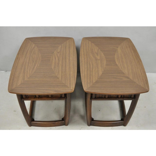 Vintage Mid Century Modern Sculpted Walnut & Laminate Coffee End Table Set 3 Pc For Sale - Image 13 of 18