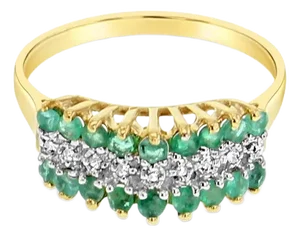 Emerald & Diamond Cocktail Ring 10k Yellow Gold, Size 9