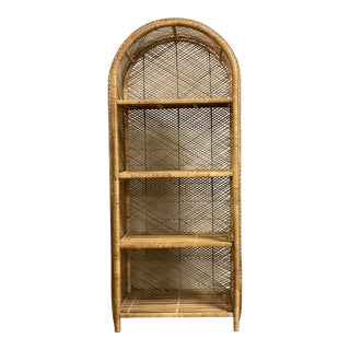 Vintage Mid-Century Boho Chic Wicker & Rattan 4-Shelf Etagere For Sale