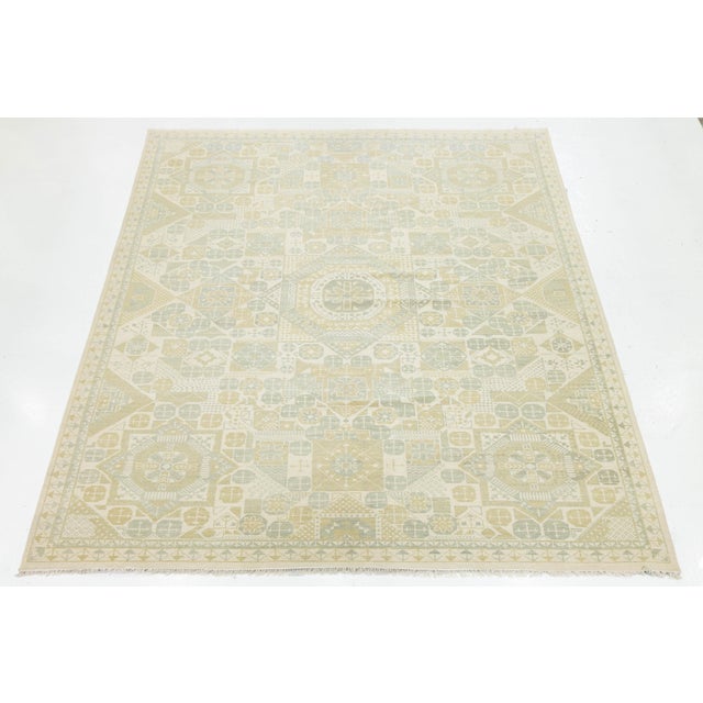 2020s Modern Khotan Style Hand-Knotted Wool Area Rug – Geometric Muted Pastels 10x14 For Sale - Image 5 of 10