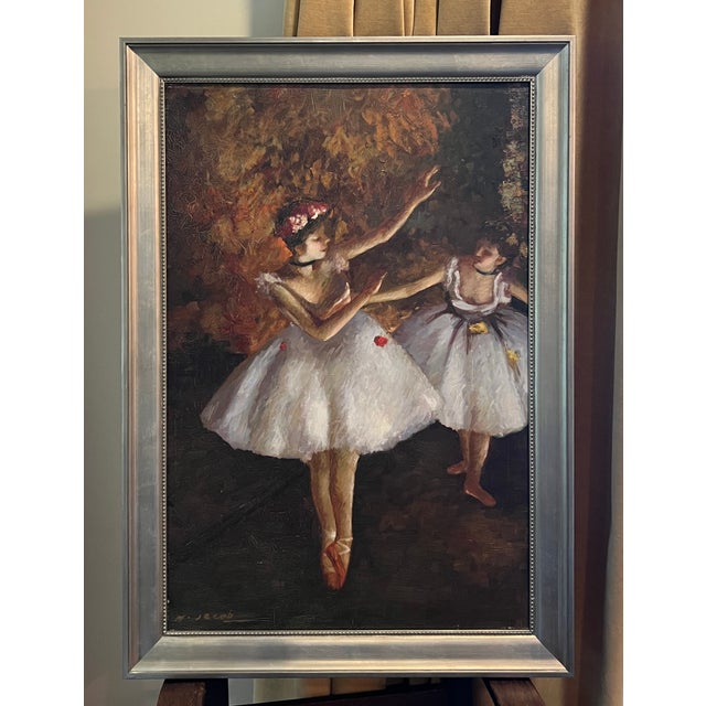 1990s 1990s Ballerina Dancers Degas Style Original Oil Painting, Framed For Sale - Image 5 of 17