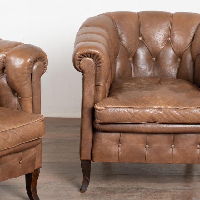 Mid 20th Century Pair of 20th Century Vintage Brown Leather Danish Club Chairs For Sale - Image 5 of 14