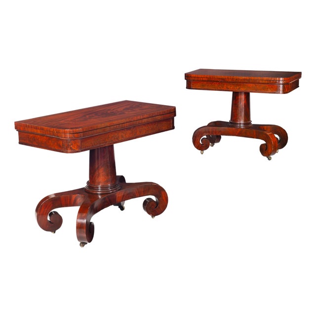 Fine Pair of American Classical Mahogany Card Tables, Massachusetts Ca. 1820 For Sale