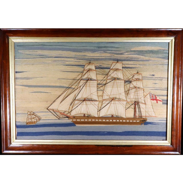 Textile British Sailor's Woolwork of a Royal Navy White Fleet Frigate For Sale - Image 7 of 12