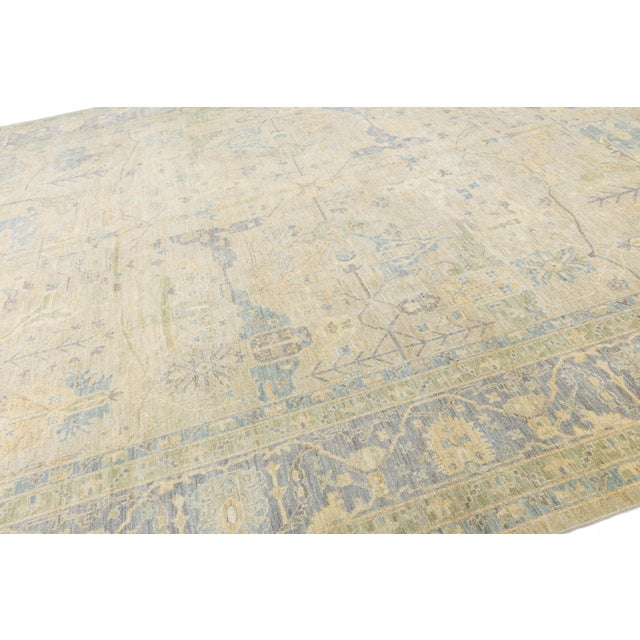 Modern Oushak Style Hand-Knotted Wool Rug in Slate Blue & Ivory Accent Tones For Sale - Image 4 of 12