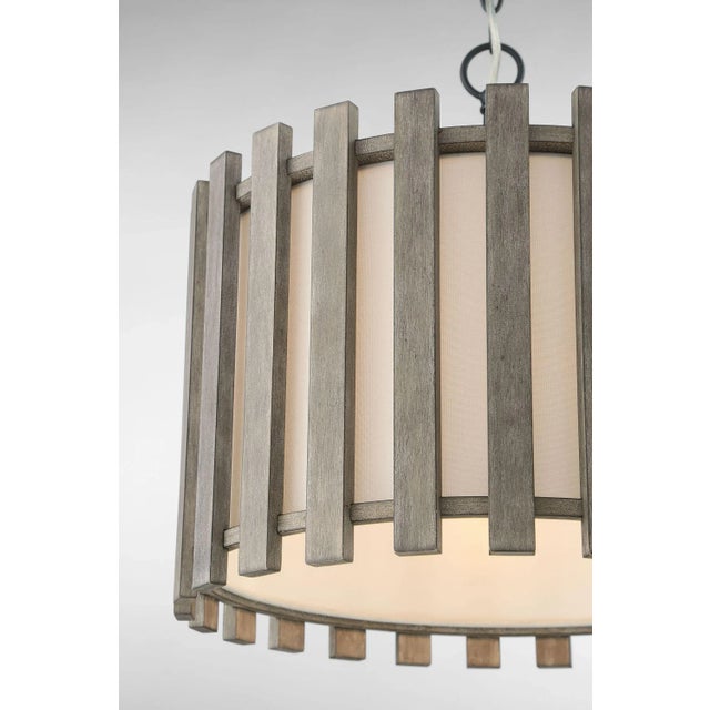 2020s Inland Single-Light Transitional Slatted Wood Drum Pendant For Sale - Image 5 of 8