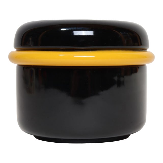 Vintage Italian Black and Yellow Lidded Ceramic Jar by Pino Spagnolo for Sicart For Sale
