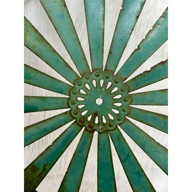Art Deco Francois Carre ‘Sunburst’ French Green Art Deco Outdoor Garden or Patio Chair, Iron & Steel, Early 20th Century For Sale - Image 3 of 12
