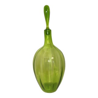 Rare 1969 XL Extra Large Olive Green Blenko #6951 W/Label Handblown Glass Decanter With Stopper Bottle For Sale