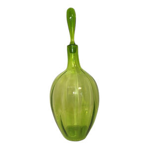 Rare 1969 XL Extra Large Olive Green Blenko #6951 W/Label Handblown Glass Decanter With Stopper Bottle