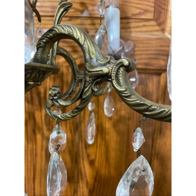 Antique Spanish Metal & Crystal 5-Light Chandelier For Sale In Pittsburgh - Image 6 of 11