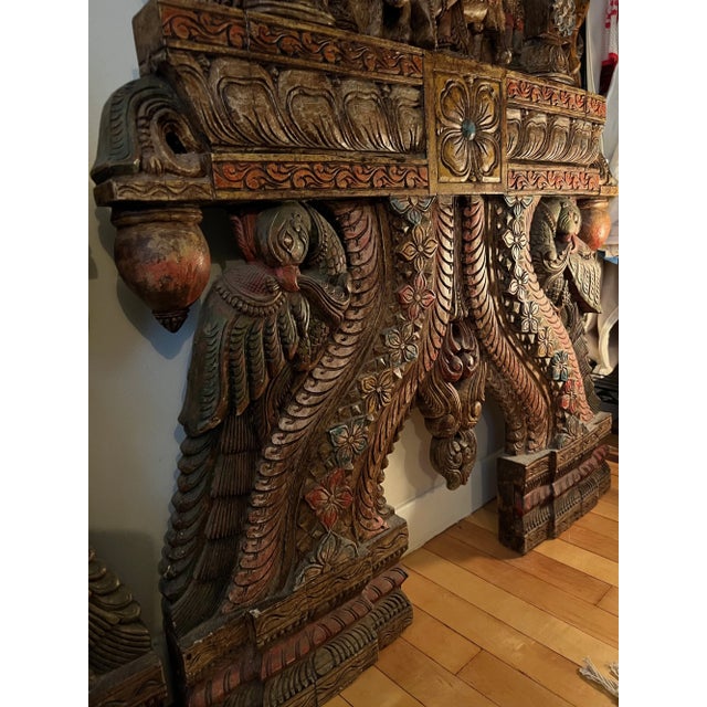 Grand 6ft Custom Architectural Hand-Carved Hardwood Temple Panels - Pair For Sale - Image 10 of 18