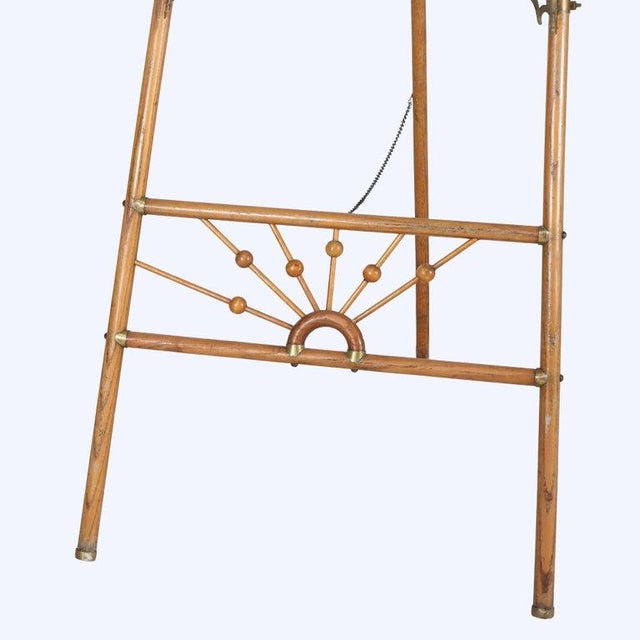 Victorian Oak Stick & Ball Adjustable Easel With Mirror & Brass Caps C1910 For Sale - Image 4 of 13